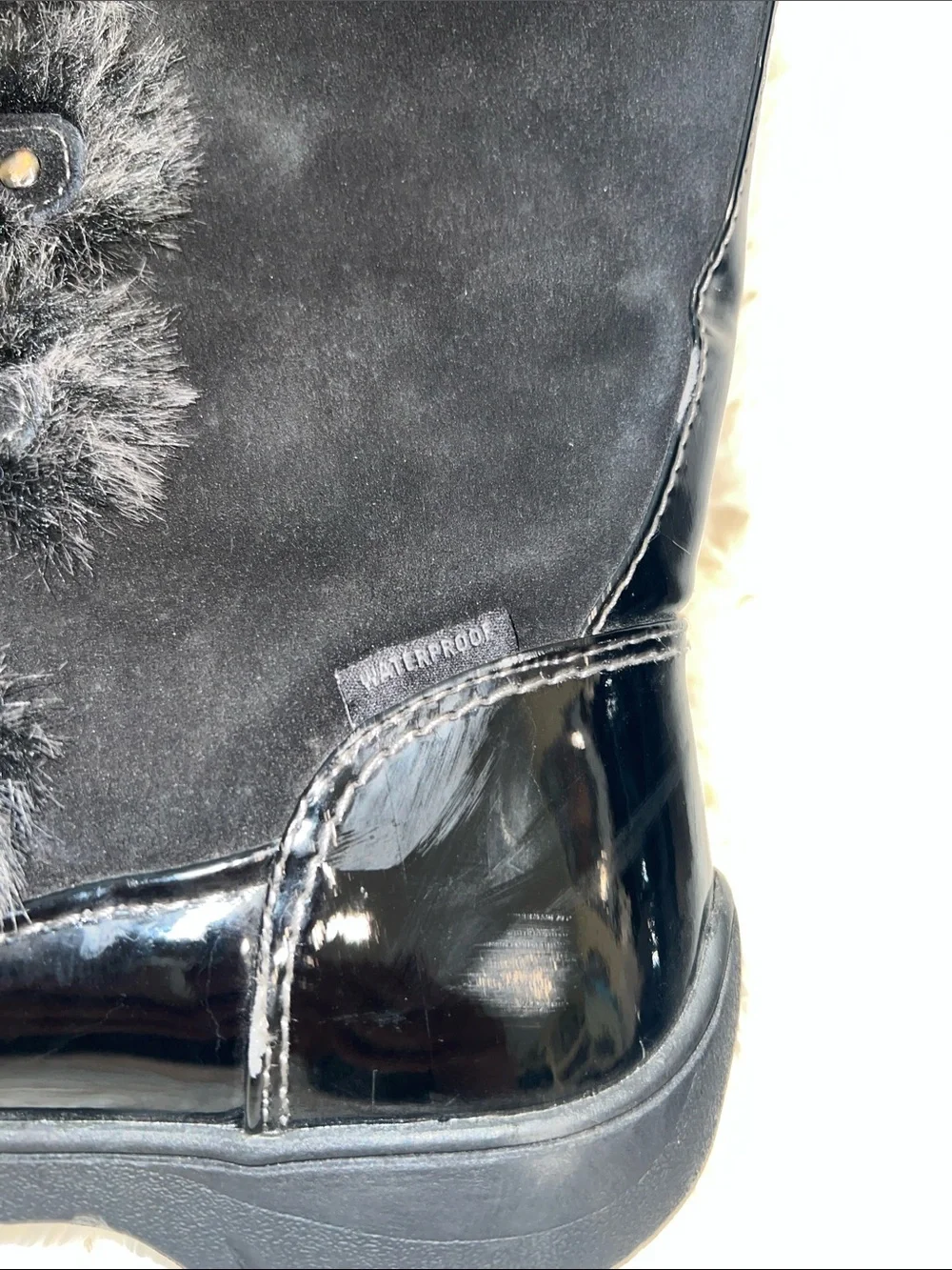 Sporto Black Faux-Fur Trim Lace-Up Winter Boots